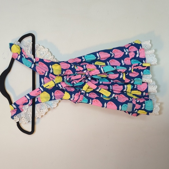 Eleanor Rose Dolly Dress Colorful Apple Print Eyelet Ruffles Girls Size 5-6 - Picture 3 of 5